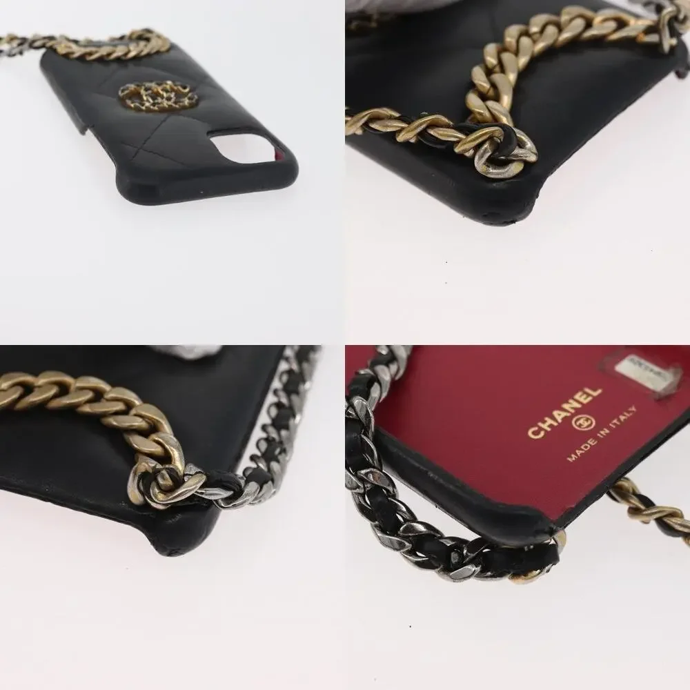 Chanel Matelasse Lambskin Chain Iphone Case Shoulder Bag Black